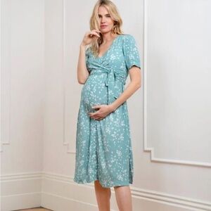 Seraphine Sage Floral Maternity & Nursing Midi Dress